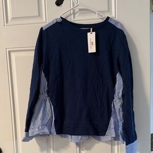 Vineyard Vines Navy and White Mixed Media Striped Long Sleeve Top